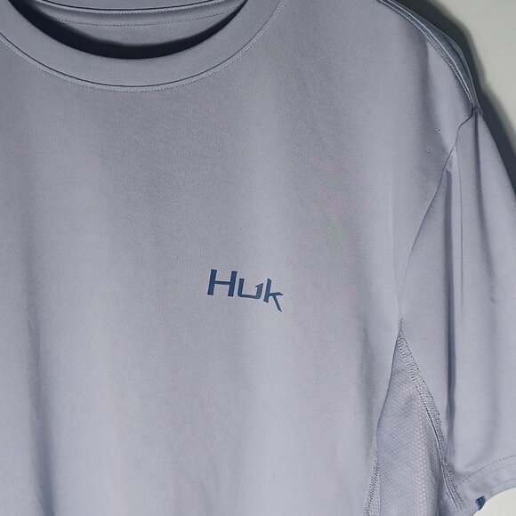 Huk Fishing T-Shirt Mens Large Performance Blue Crew Outdoor Short Sleeve - Picture 2 of 10